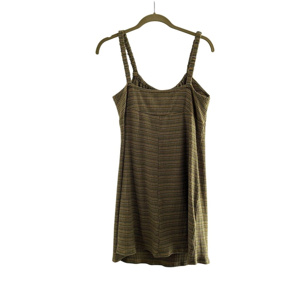 Arizona Jean Co Dress XL Green Yellow Striped Sleeveless Ruched Straps Retro - Picture 7 of 9